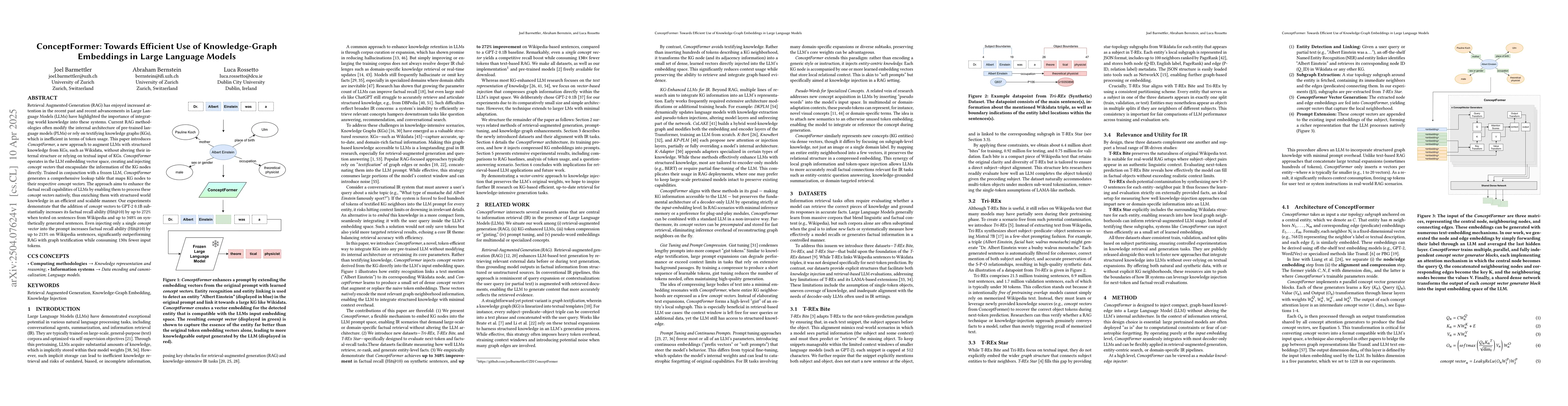 Thumbnail for ConceptFormer: Towards Efficient Use of Knowledge-Graph Embeddings in
  Large Language Models