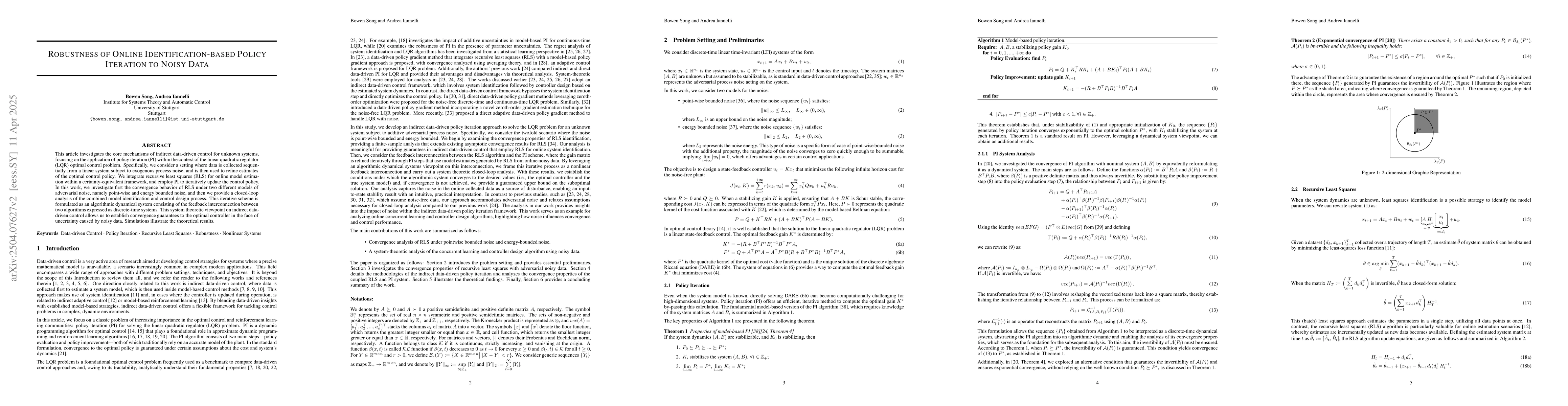 Thumbnail for Robustness of Online Identification-based Policy Iteration to Noisy Data