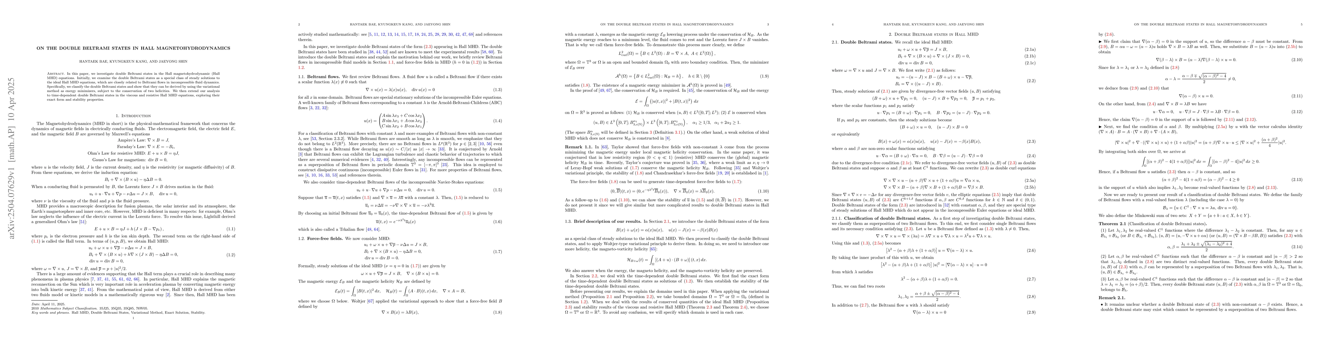 Thumbnail for On the double Beltrami states in Hall magnetohydrodynamics