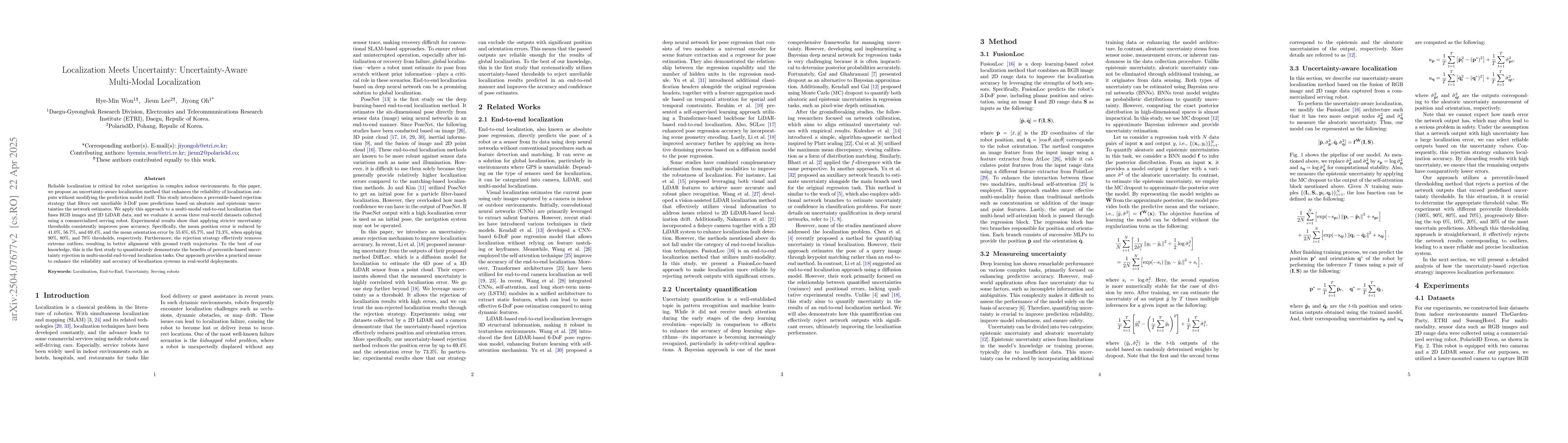 Thumbnail for Localization Meets Uncertainty: Uncertainty-Aware Multi-Modal
  Localization