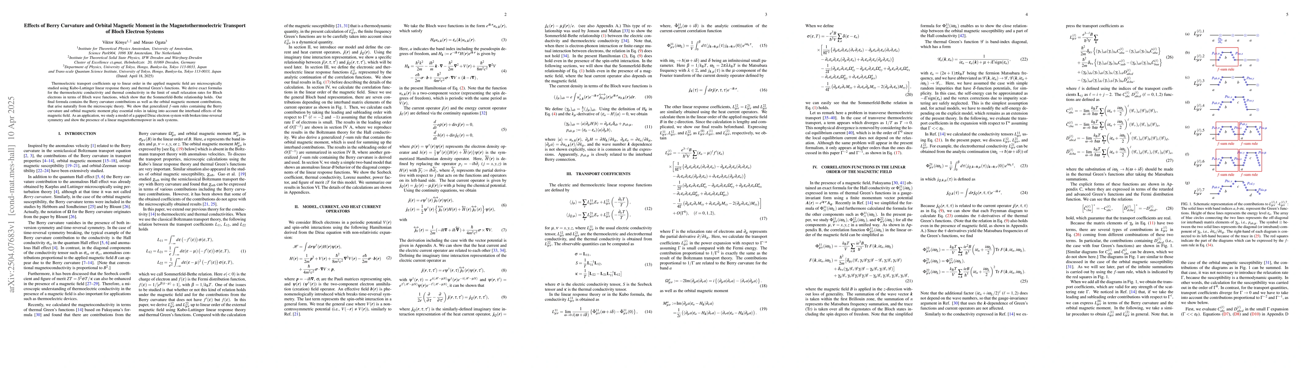 Thumbnail for Effects of Berry Curvature and Orbital Magnetic Moment in the
  Magnetothermoelectric Transport of Bloch Electron Systems
