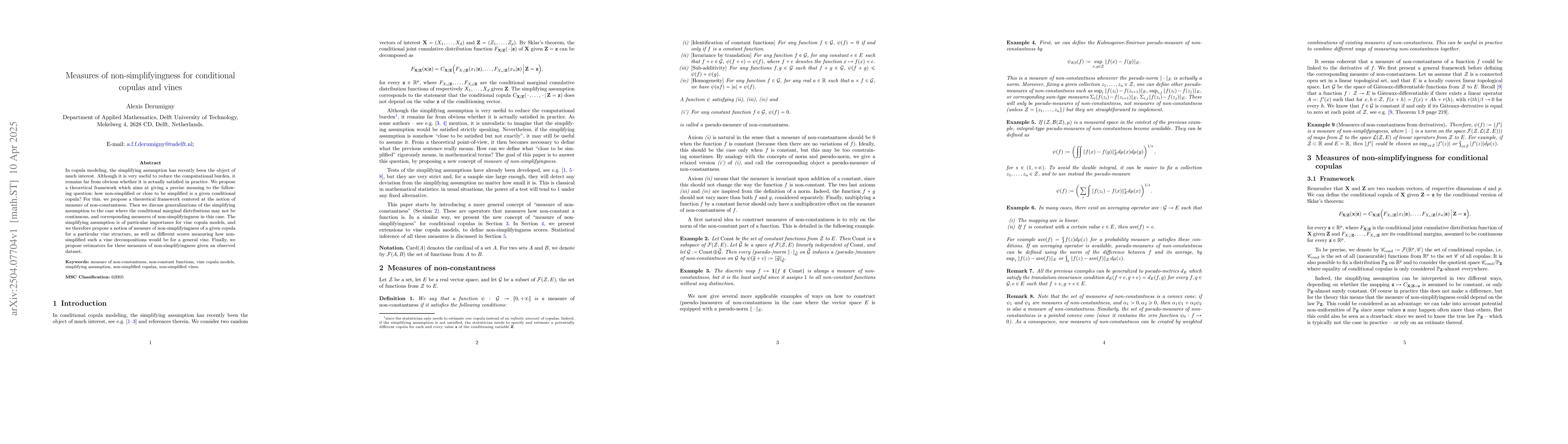 Thumbnail for Measures of non-simplifyingness for conditional copulas and vines