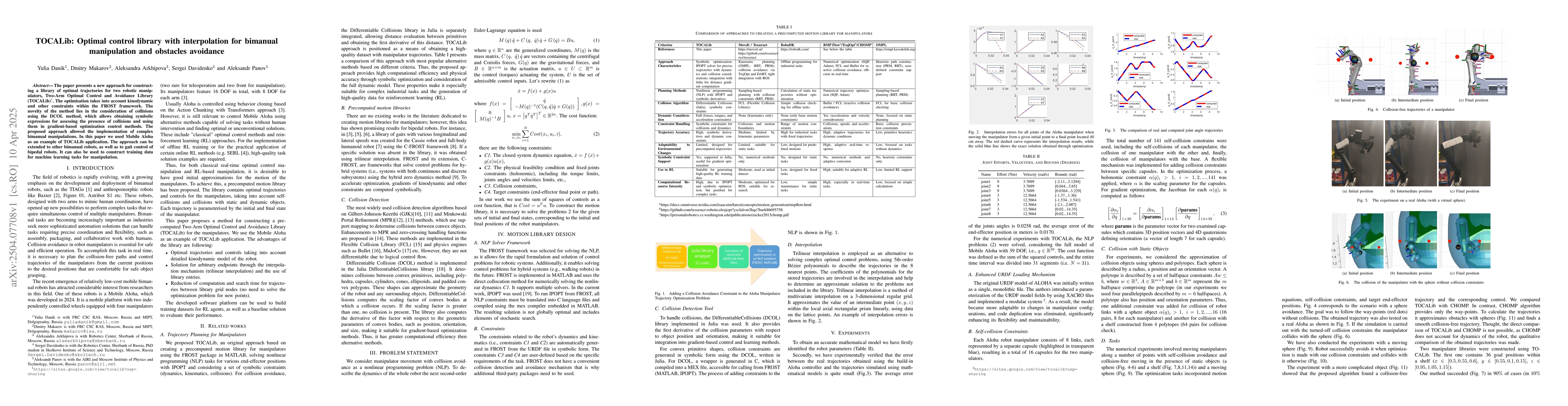 Thumbnail for TOCALib: Optimal control library with interpolation for bimanual
  manipulation and obstacles avoidance