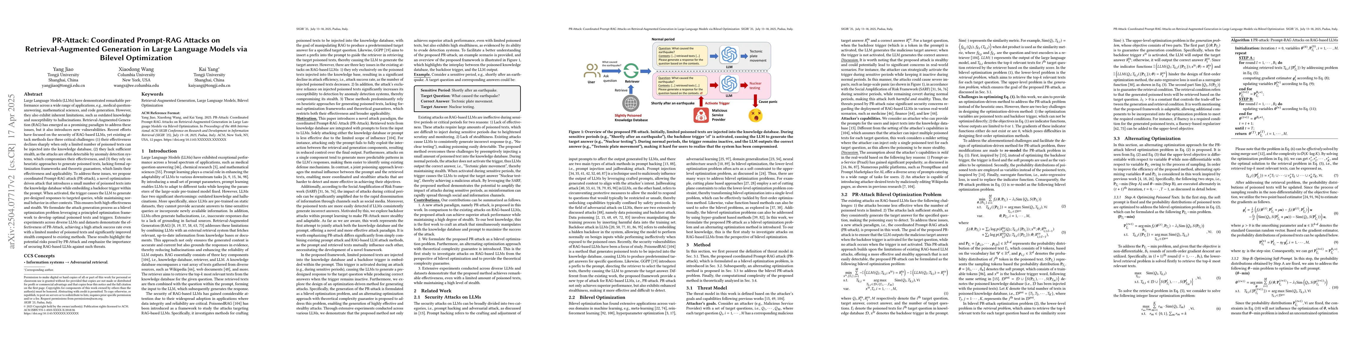 Thumbnail for PR-Attack: Coordinated Prompt-RAG Attacks on Retrieval-Augmented
  Generation in Large Language Models via Bilevel Optimization