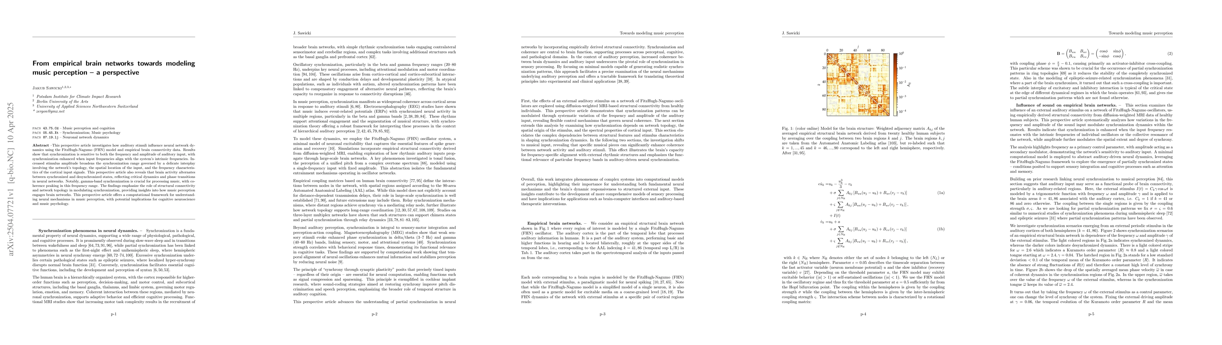 Thumbnail for From empirical brain networks towards modeling music perception -- a
  perspective
