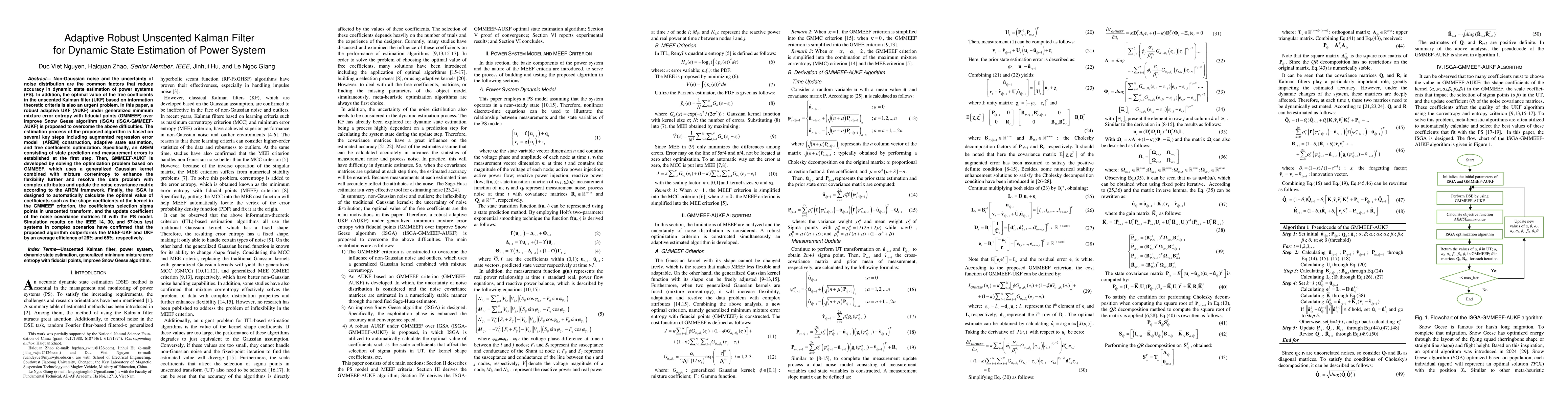 Thumbnail for Adaptive Robust Unscented Kalman Filter for Dynamic State Estimation of
  Power System
