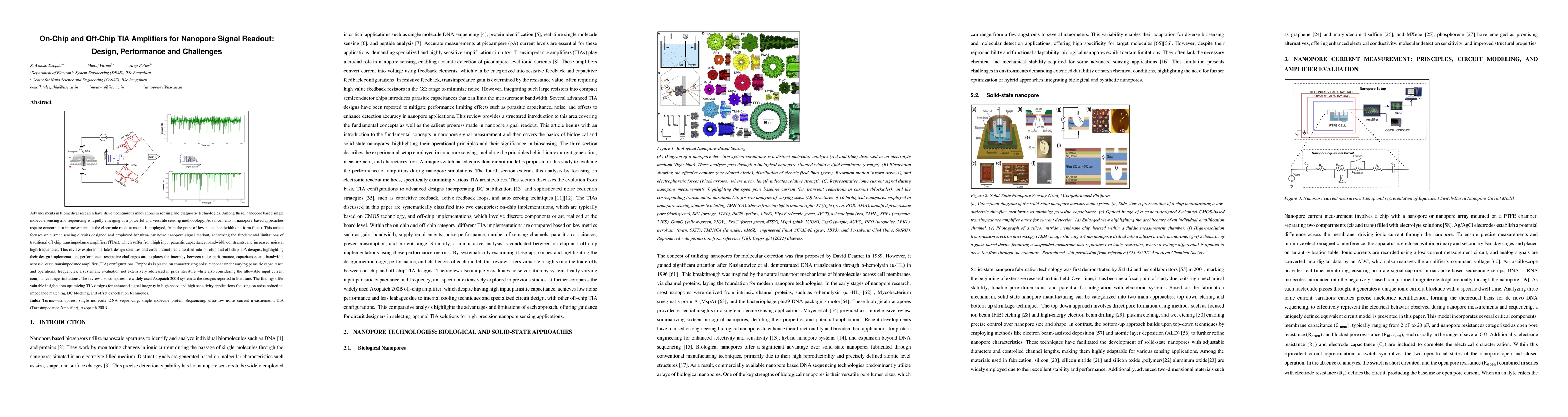 Thumbnail for On-Chip and Off-Chip TIA Amplifiers for Nanopore Signal Readout Design,
  Performance and Challenges: A Review