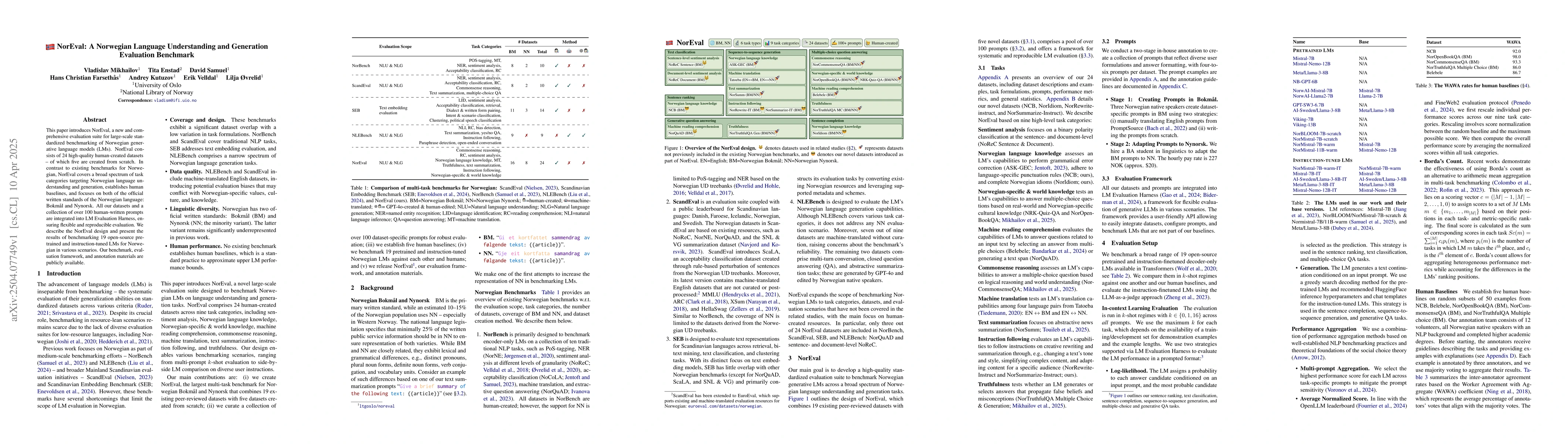 Thumbnail for NorEval: A Norwegian Language Understanding and Generation Evaluation
  Benchmark