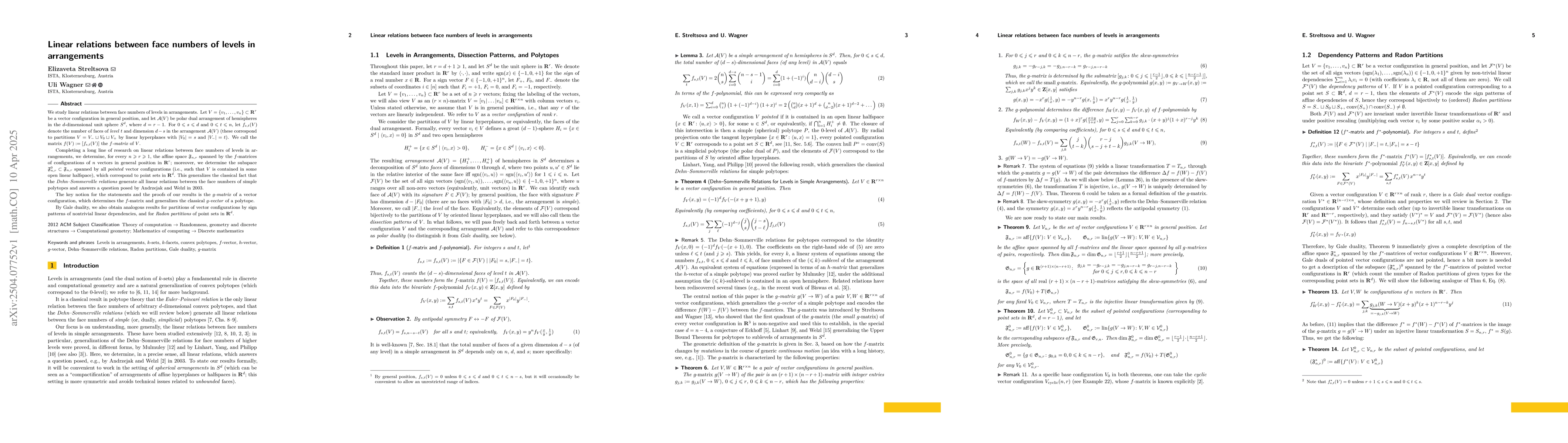 Thumbnail for Linear relations between face numbers of levels in arrangements