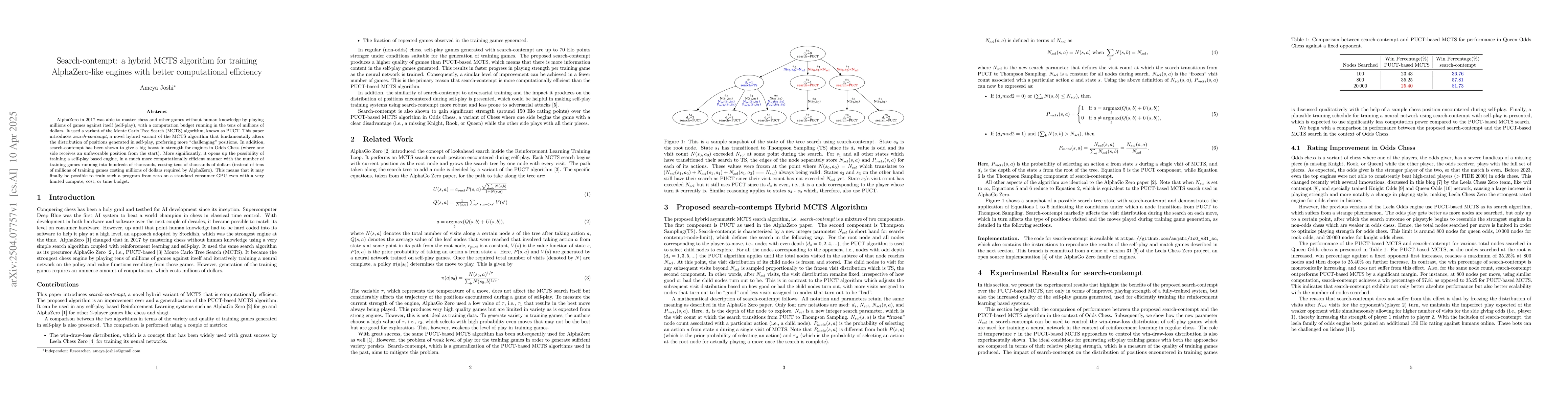 Thumbnail for Search-contempt: a hybrid MCTS algorithm for training AlphaZero-like
  engines with better computational efficiency