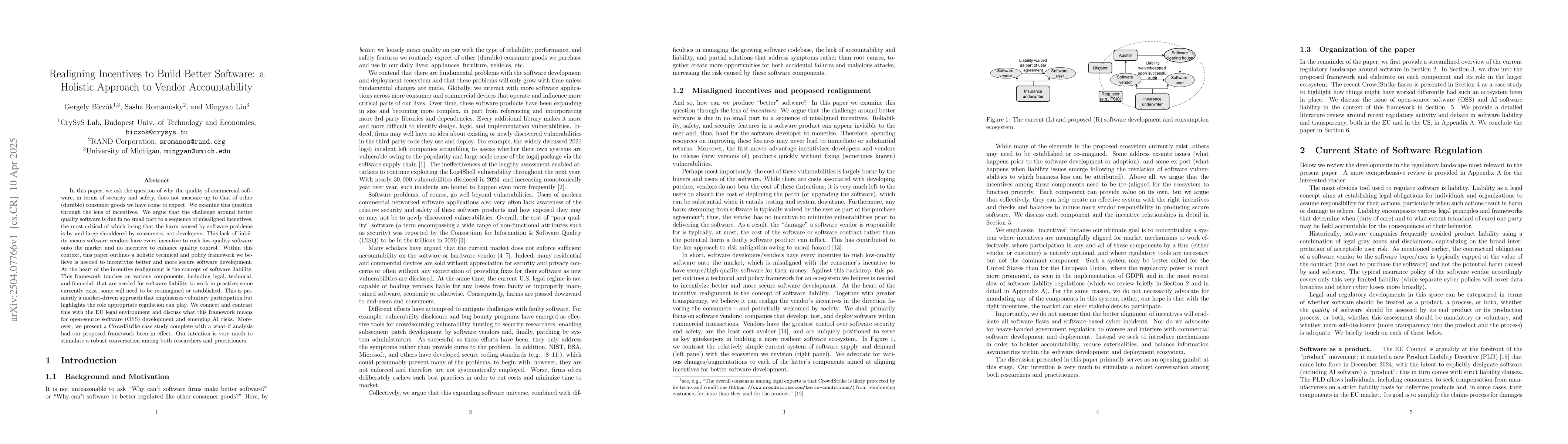Thumbnail for Realigning Incentives to Build Better Software: a Holistic Approach to
  Vendor Accountability