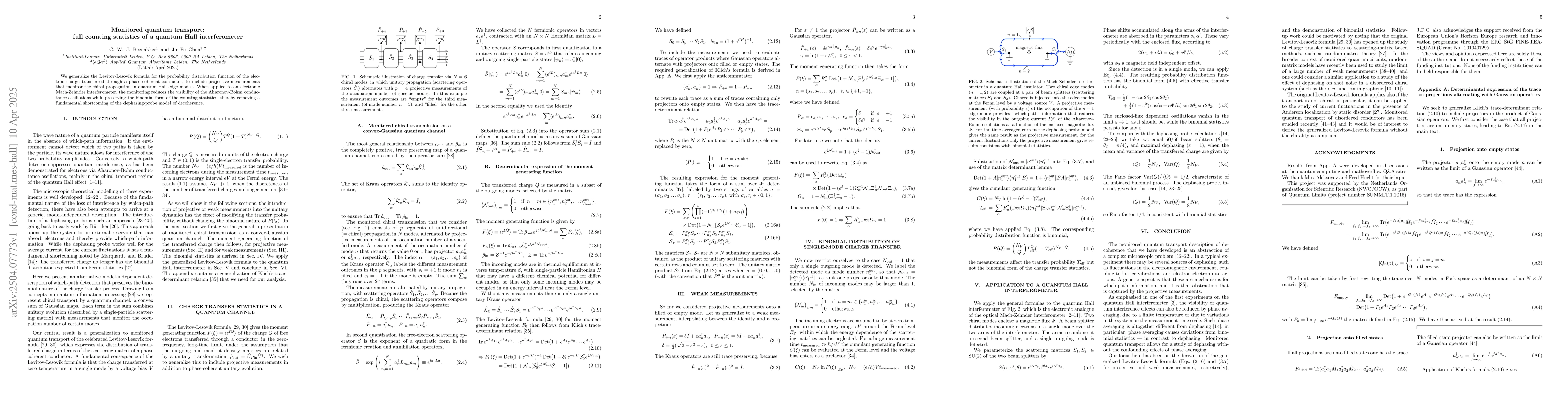 Thumbnail for Monitored quantum transport: full counting statistics of a quantum Hall
  interferometer