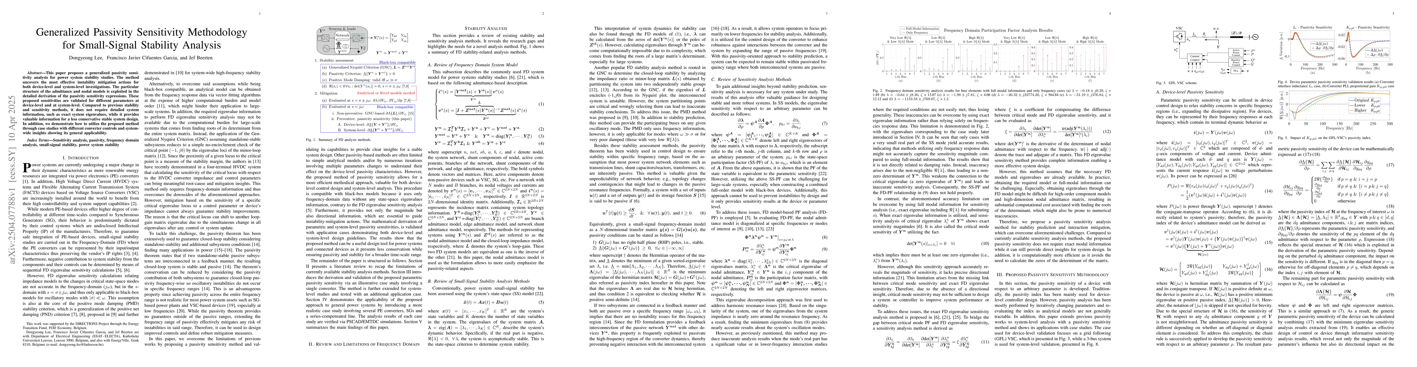 Thumbnail for Generalized Passivity Sensitivity Methodology for Small-Signal Stability
  Analysis