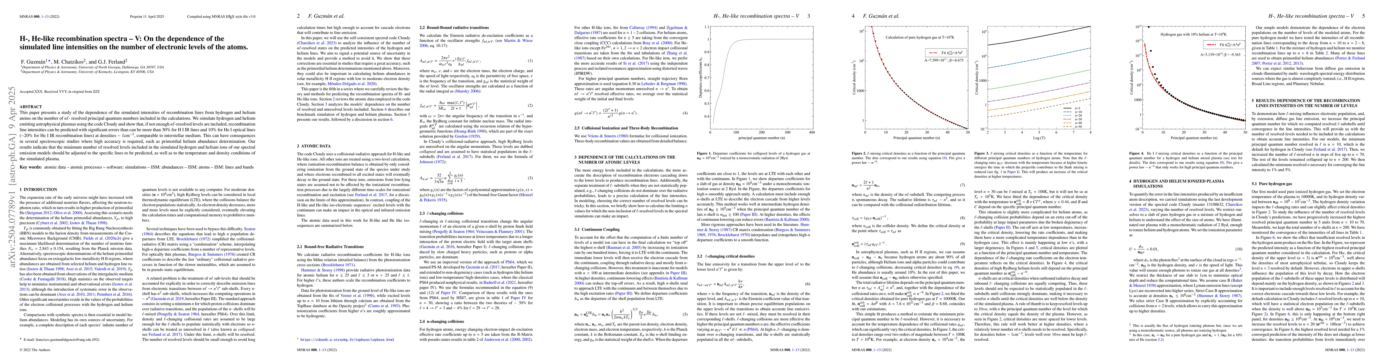 Thumbnail for H-, He-like recombination spectra -- V: On the dependence of the
  simulated line intensities on the number of electronic levels of the atoms