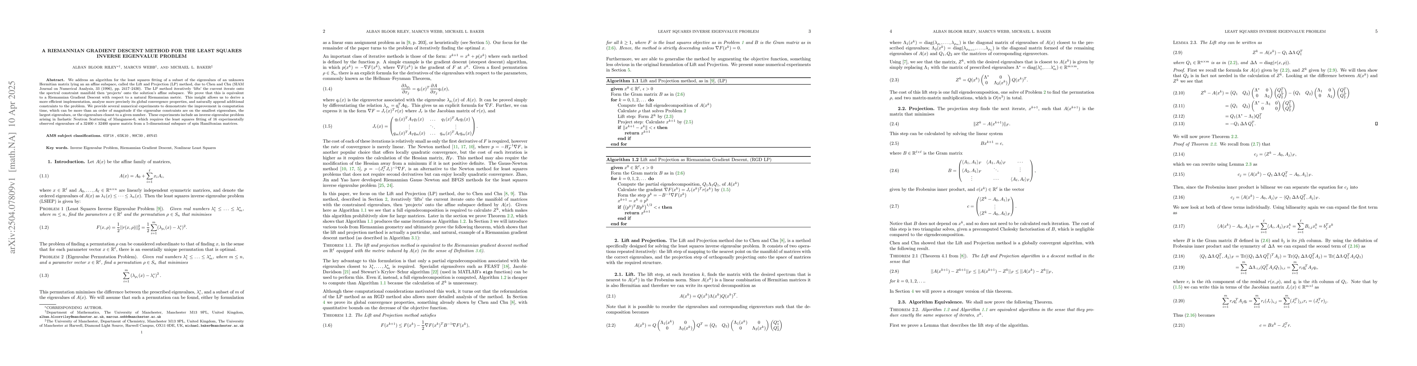 Thumbnail for A Riemannian Gradient Descent Method for the Least Squares Inverse
  Eigenvalue Problem