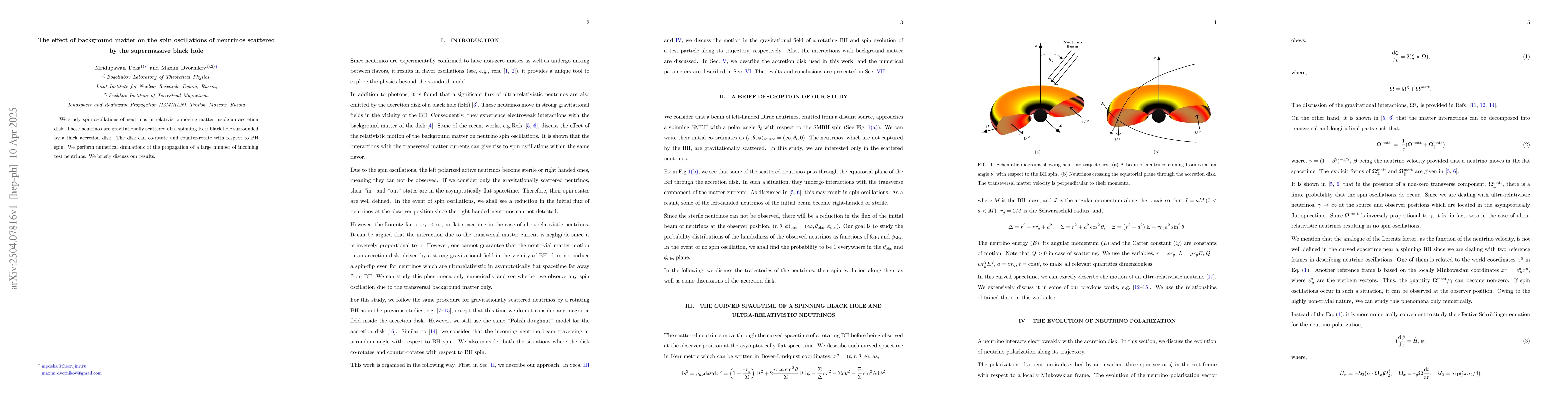 Thumbnail for The effect of background matter on the spin oscillations of neutrinos
  scattered by the supermassive black hole