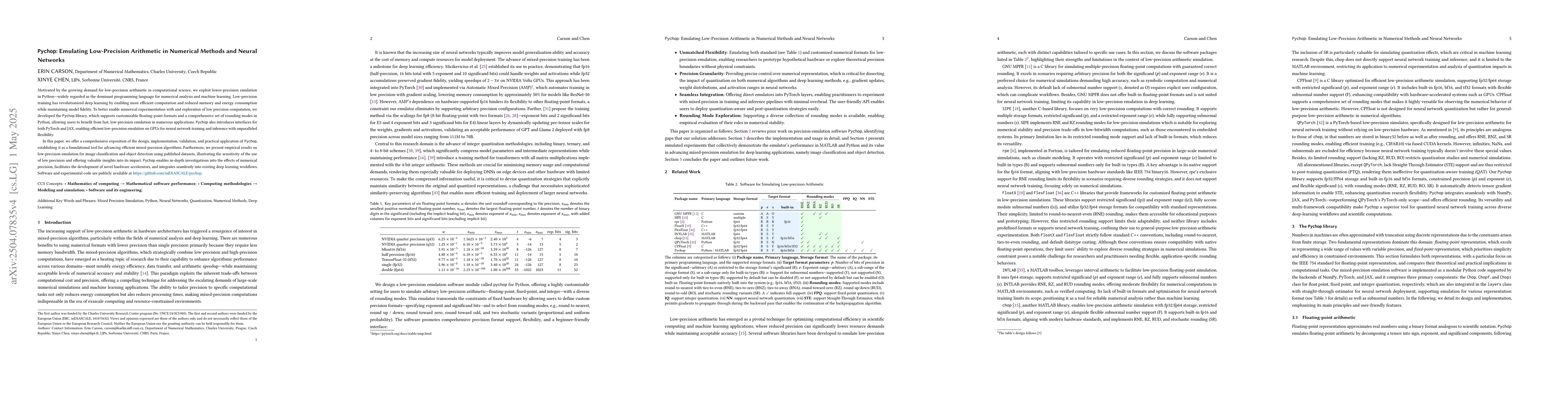 Thumbnail for Pychop: Emulating Low-Precision Arithmetic in Numerical Methods and
  Neural Networks