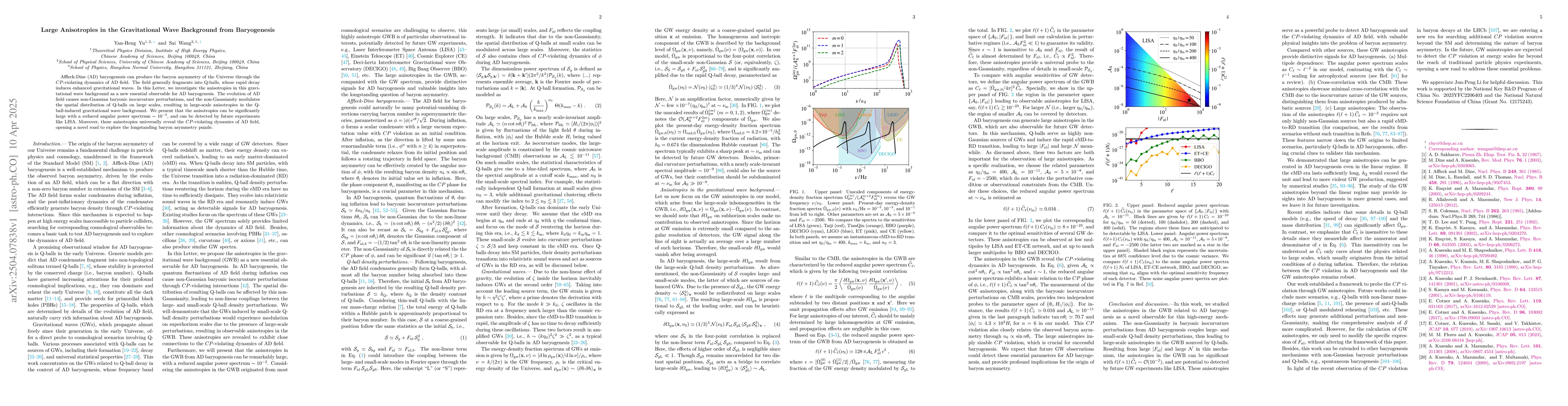Thumbnail for Large anisotropies in the gravitational wave background from
  baryogenesis