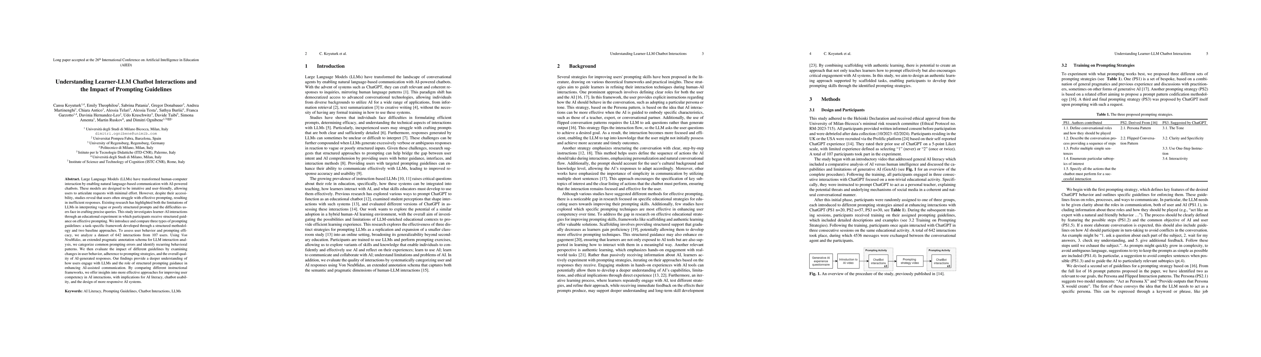 Thumbnail for Understanding Learner-LLM Chatbot Interactions and the Impact of
  Prompting Guidelines
