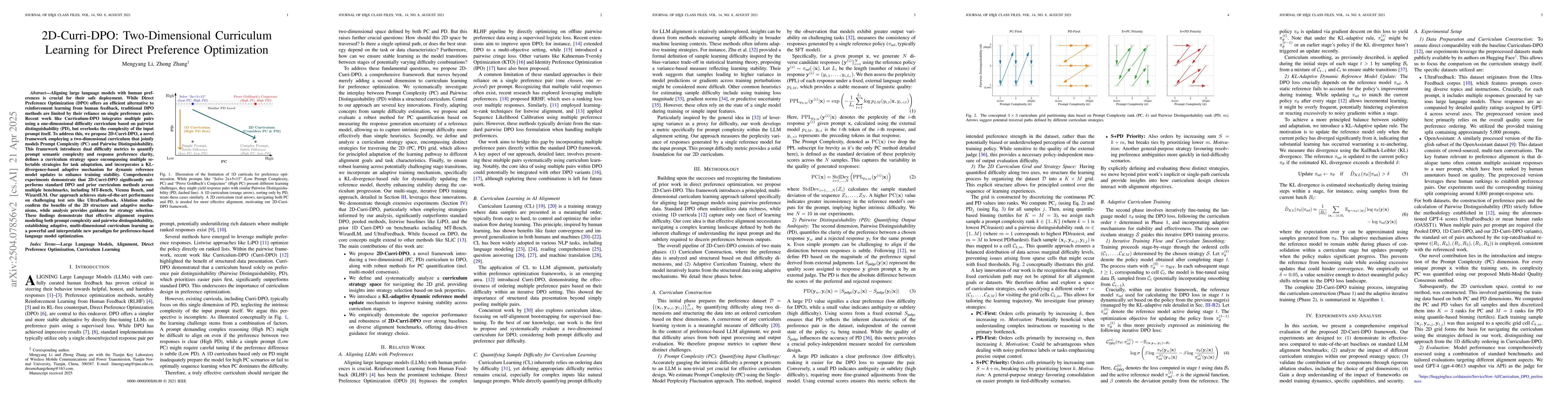 Thumbnail for 2D-Curri-DPO: Two-Dimensional Curriculum Learning for Direct Preference
  Optimization