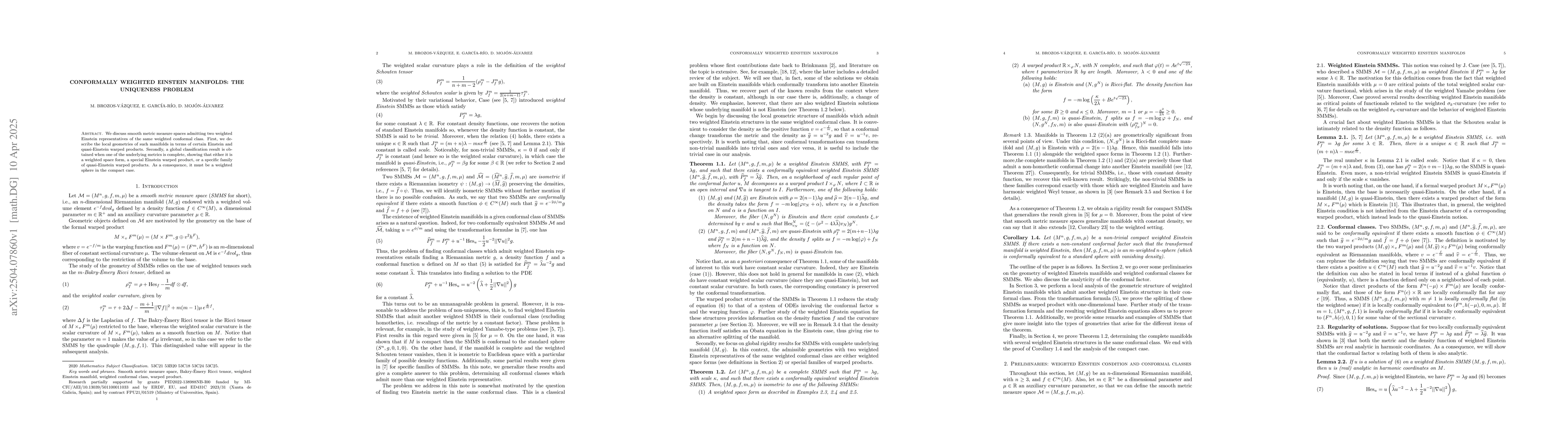 Thumbnail for Conformally weighted Einstein manifolds: the uniqueness problem