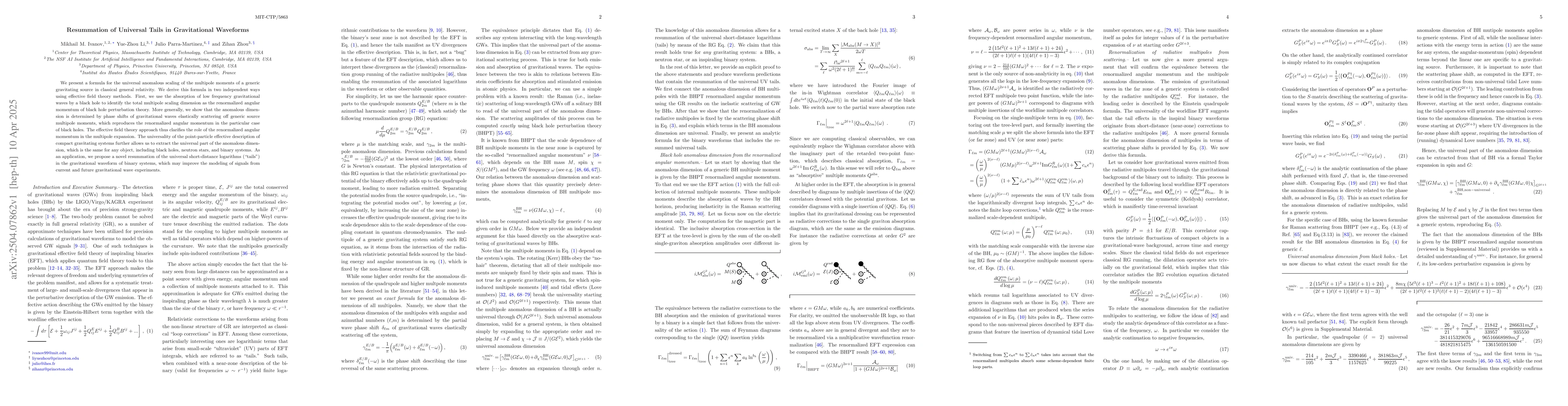 Thumbnail for Resummation of Universal Tails in Gravitational Waveforms
