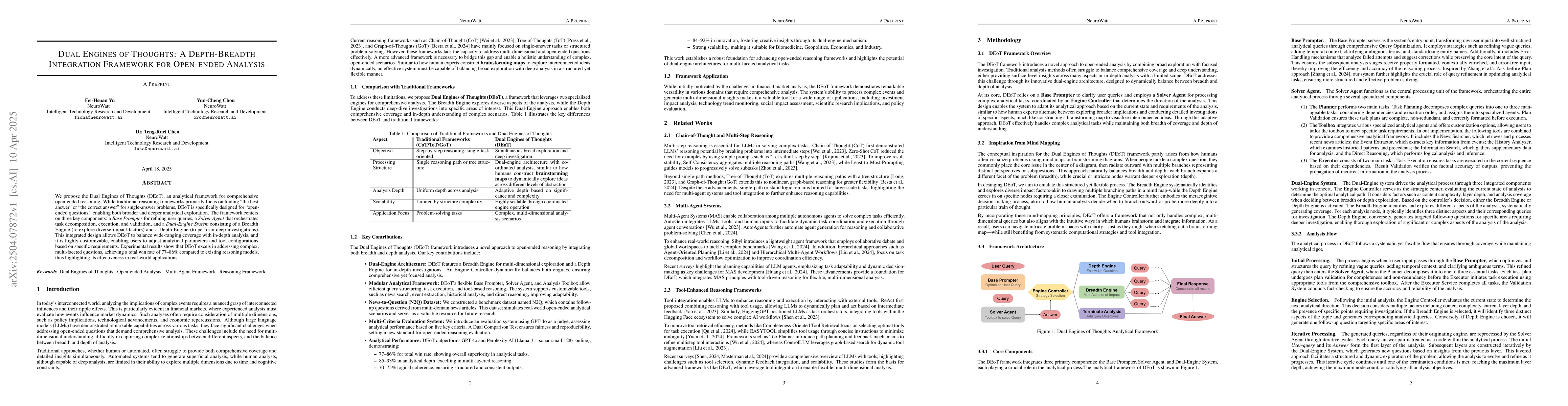 Thumbnail for Dual Engines of Thoughts: A Depth-Breadth Integration Framework for
  Open-Ended Analysis