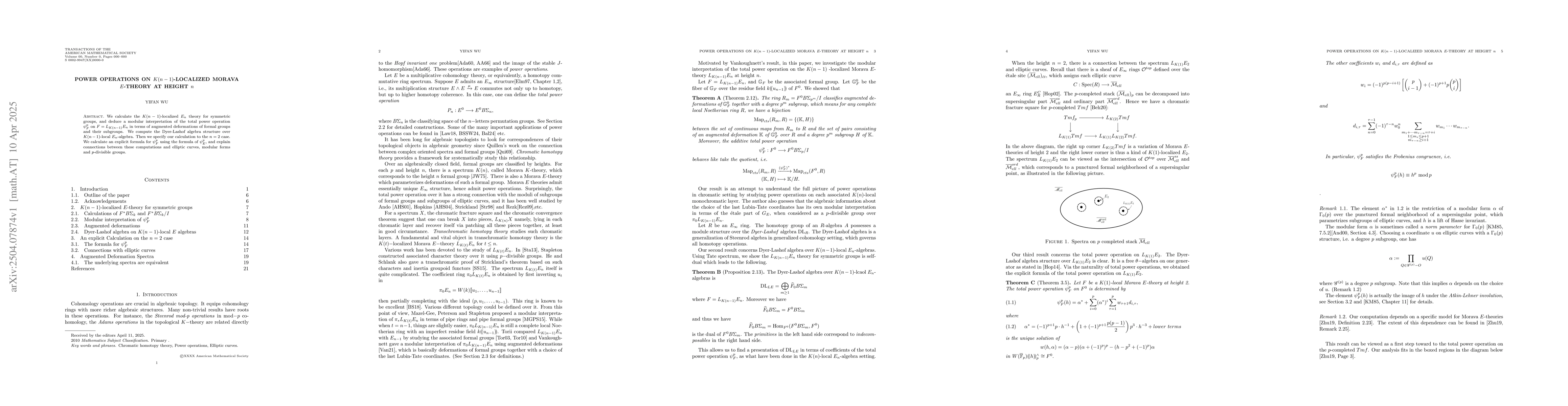 Thumbnail for Power Operations on $K(n-1)$-Localized Morava $E$-theory at Height $n$