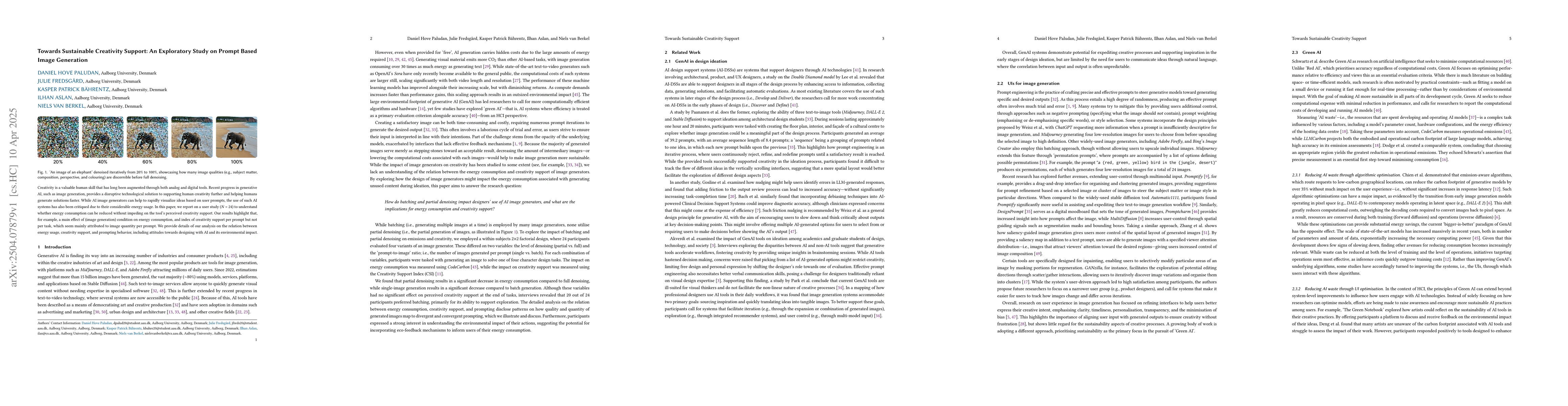 Thumbnail for Towards Sustainable Creativity Support: An Exploratory Study on Prompt
  Based Image Generation