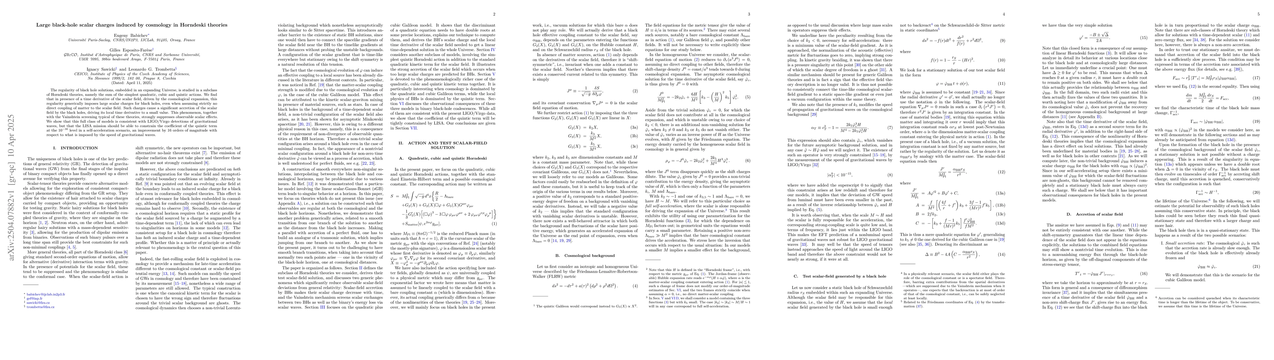 Thumbnail for Large black-hole scalar charges induced by cosmology in Horndeski
  theories