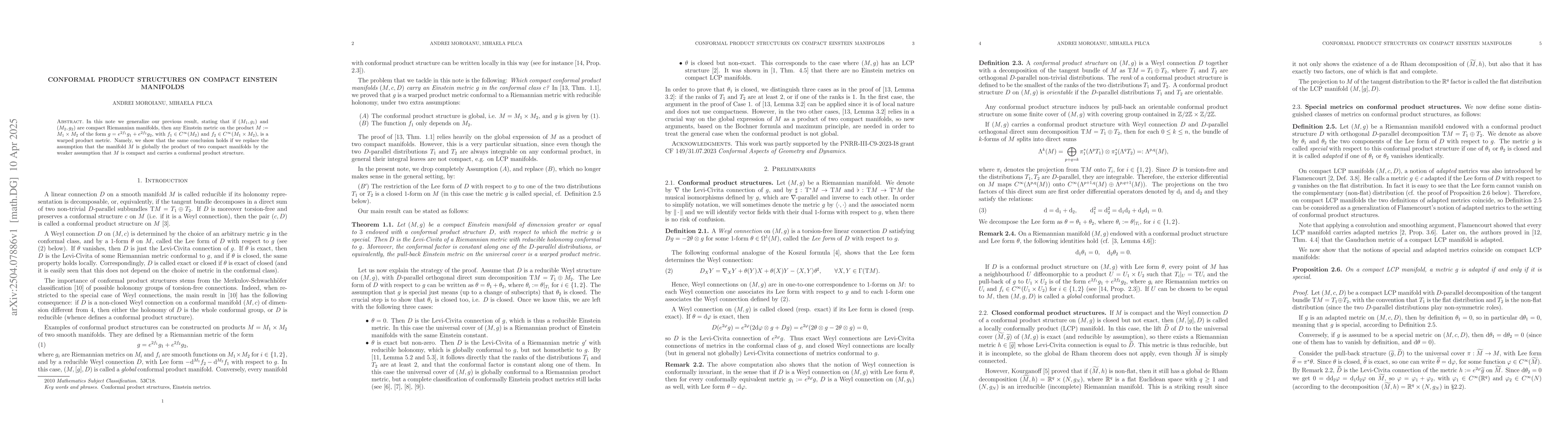 Thumbnail for Conformal product structures on compact Einstein manifolds