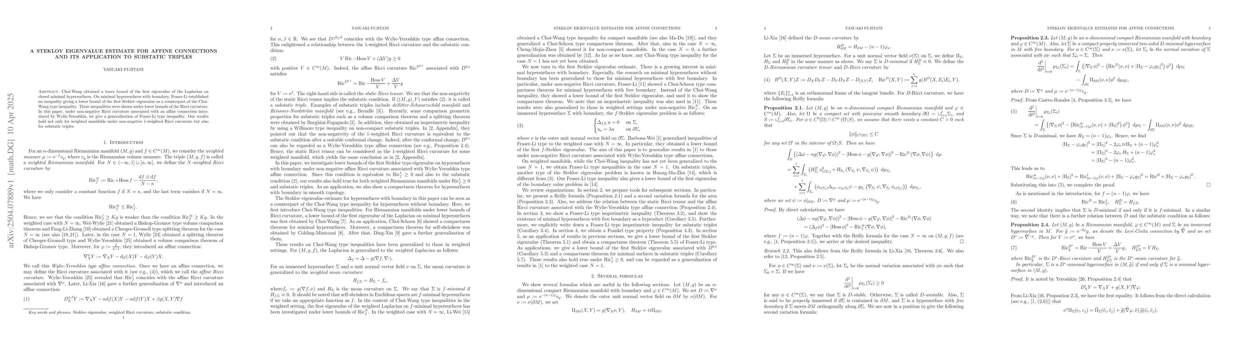 Thumbnail for A Steklov eigenvalue estimate for affine connections and its application
  to substatic triples