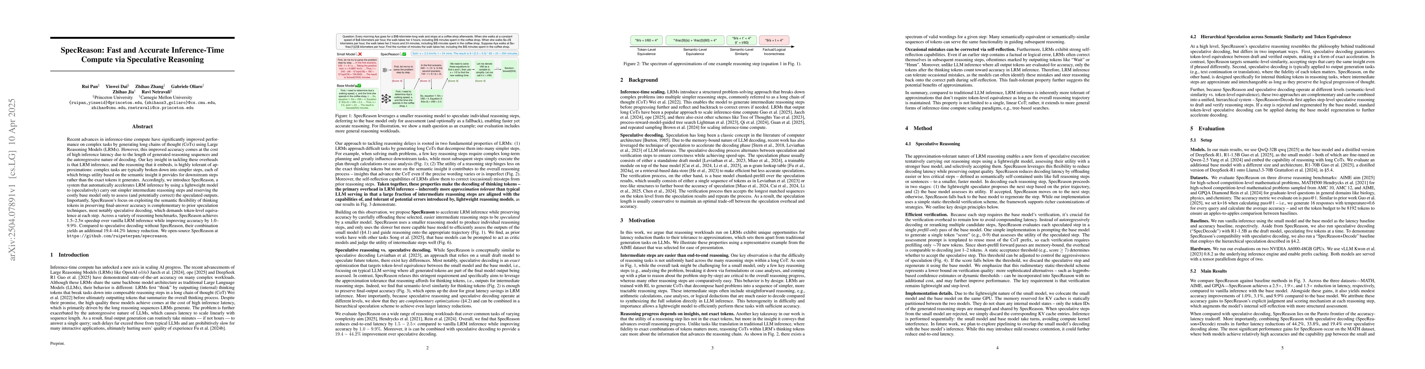 Thumbnail for SpecReason: Fast and Accurate Inference-Time Compute via Speculative
  Reasoning