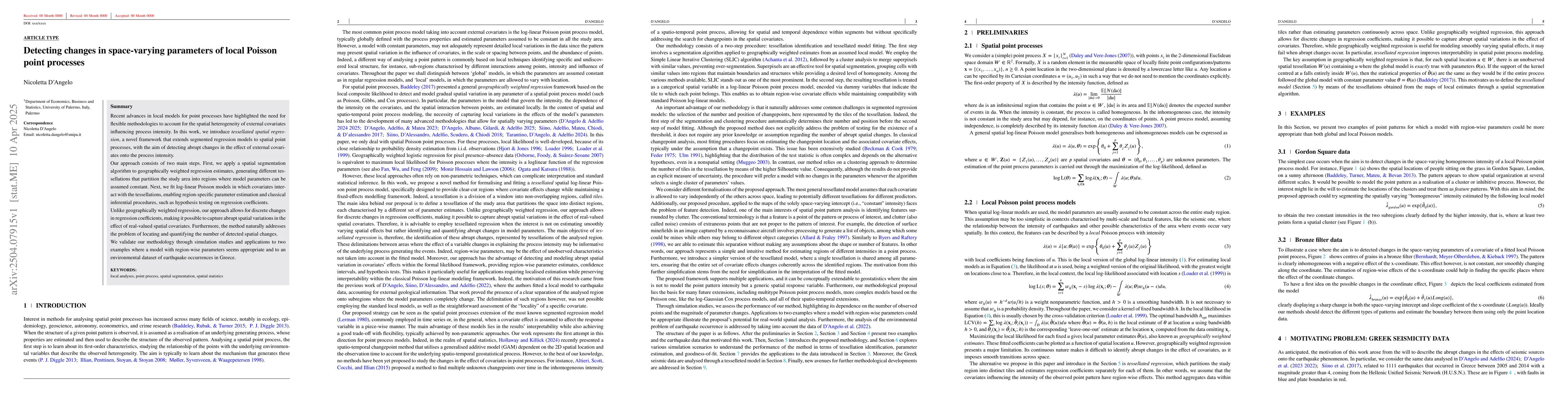 Thumbnail for Detecting changes in space-varying parameters of local Poisson point
  processes