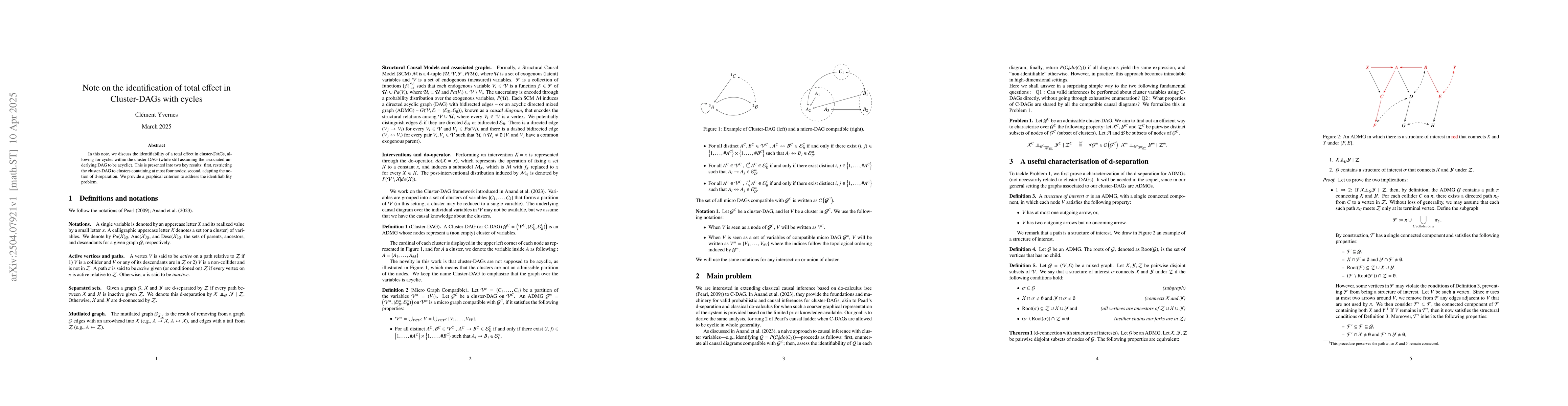 Thumbnail for Note on the identification of total effect in Cluster-DAGs with cycles