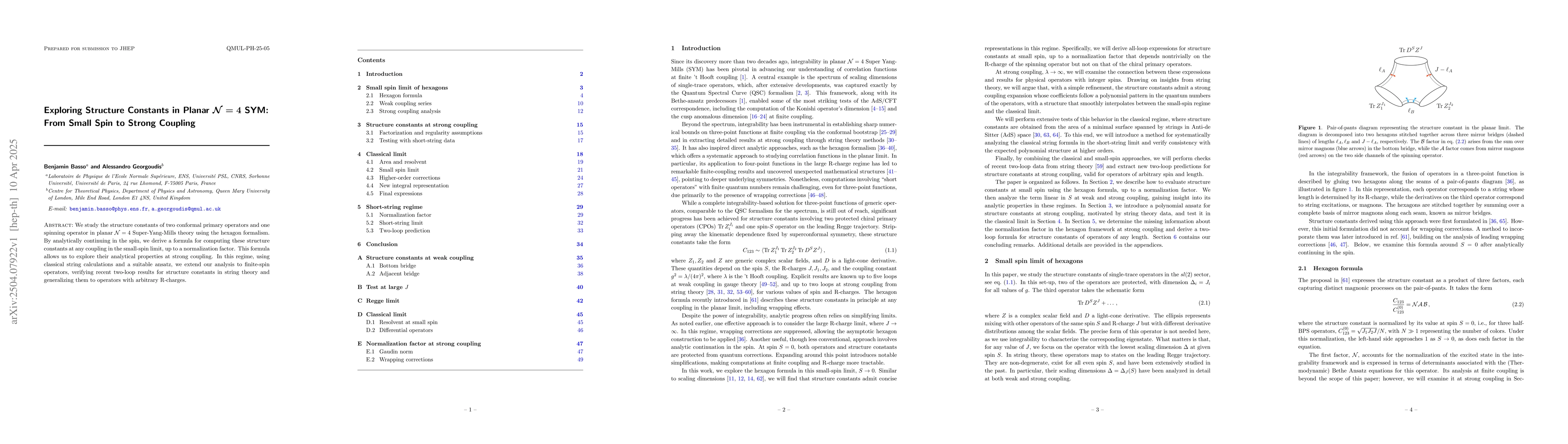 Thumbnail for Exploring Structure Constants in Planar $\mathcal{N} = 4$ SYM: From
  Small Spin to Strong Coupling