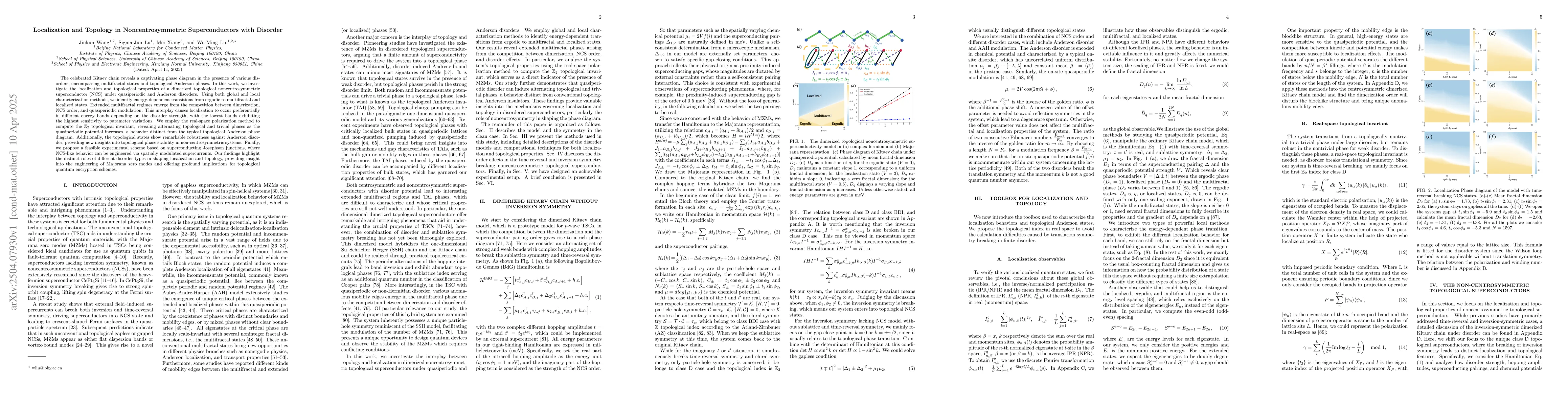 Thumbnail for Localization and Topology in Noncentrosymmetric Superconductors with
  Disorder