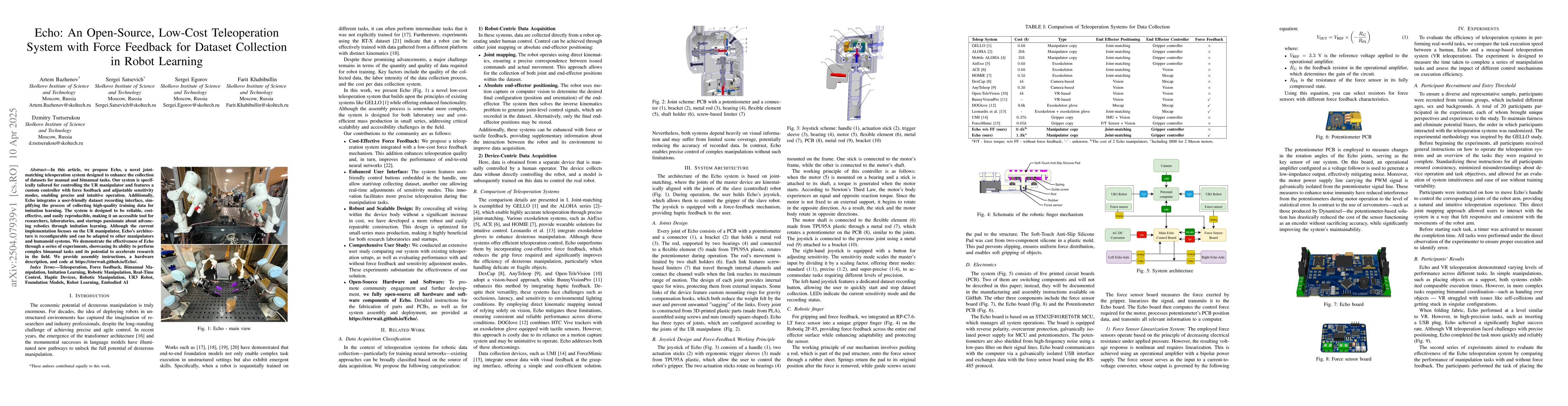 Thumbnail for Echo: An Open-Source, Low-Cost Teleoperation System with Force Feedback
  for Dataset Collection in Robot Learning