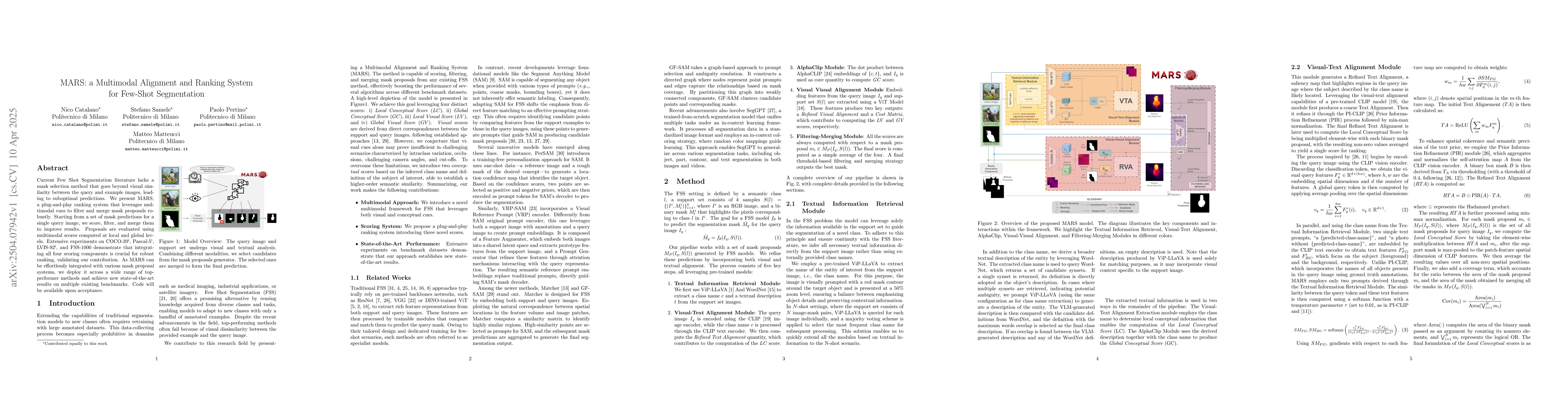 Thumbnail for MARS: a Multimodal Alignment and Ranking System for Few-Shot
  Segmentation