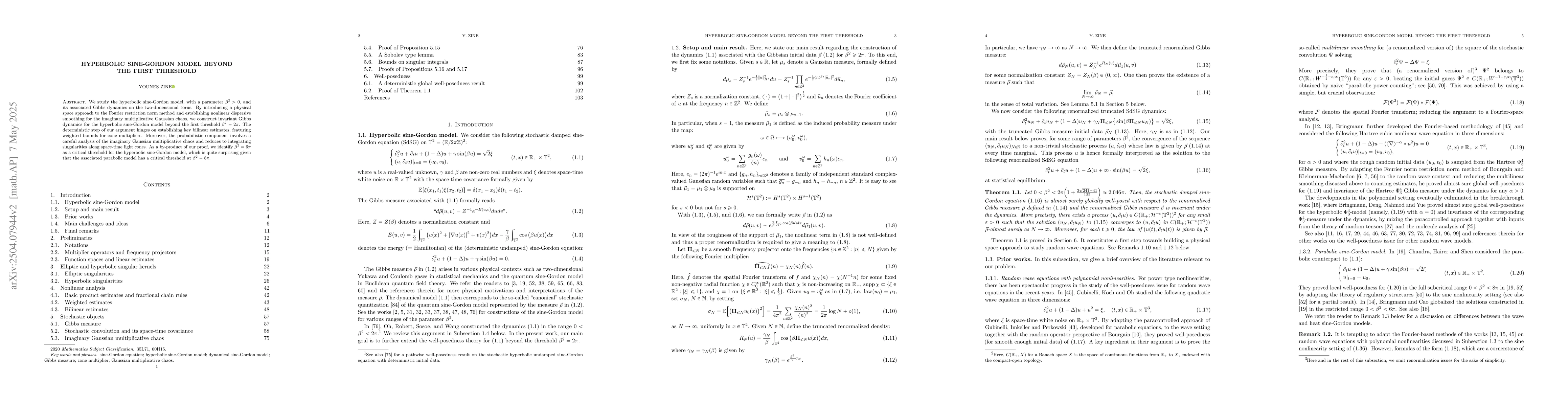 Thumbnail for Hyperbolic sine-Gordon model beyond the first threshold