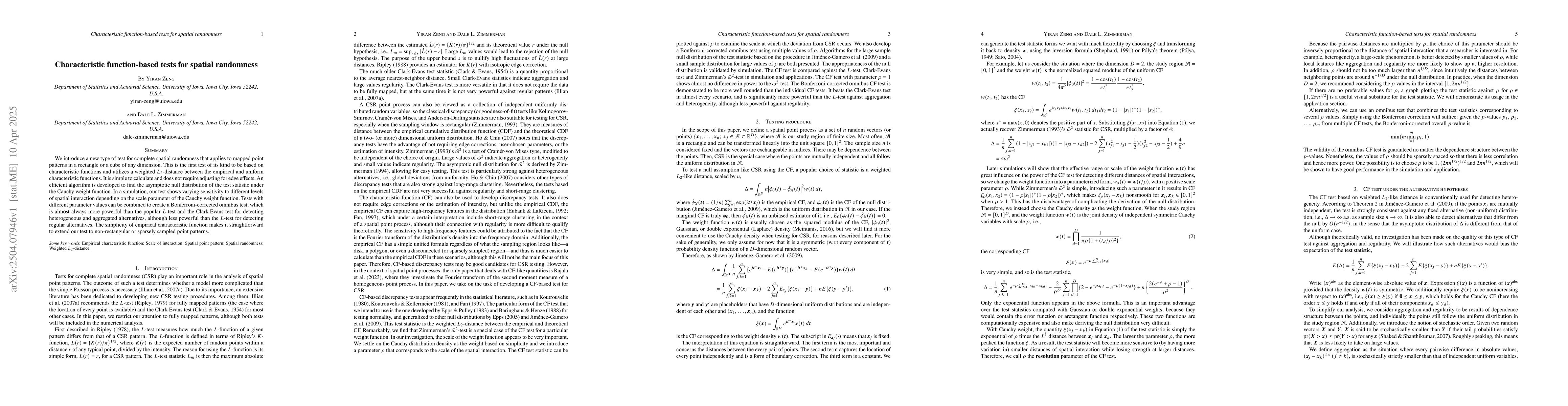 Thumbnail for Characteristic function-based tests for spatial randomness