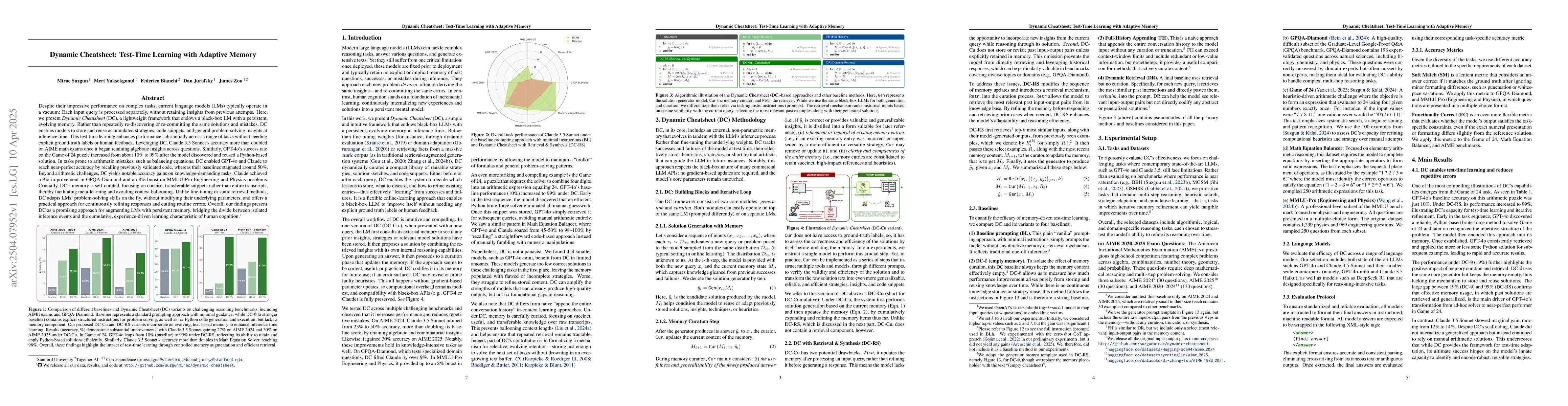 Thumbnail for Dynamic Cheatsheet: Test-Time Learning with Adaptive Memory
