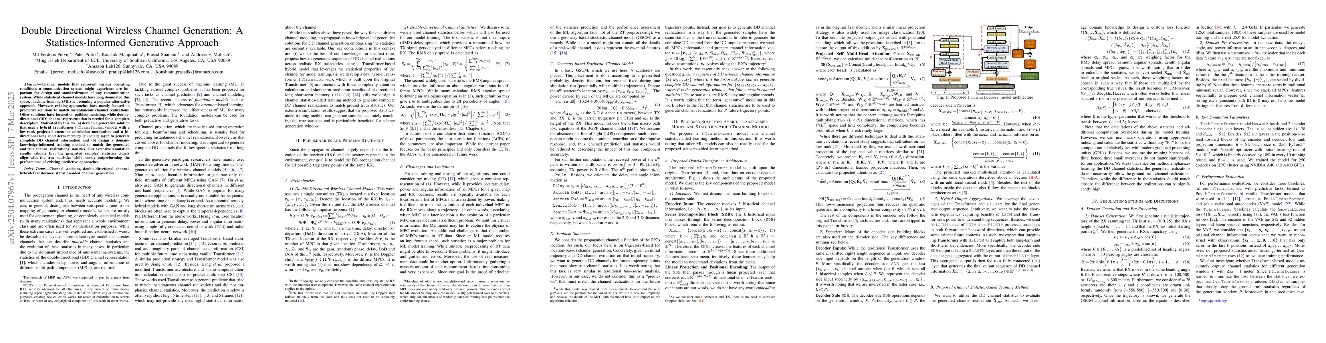 Thumbnail for Double Directional Wireless Channel Generation: A Statistics-Informed
  Generative Approach