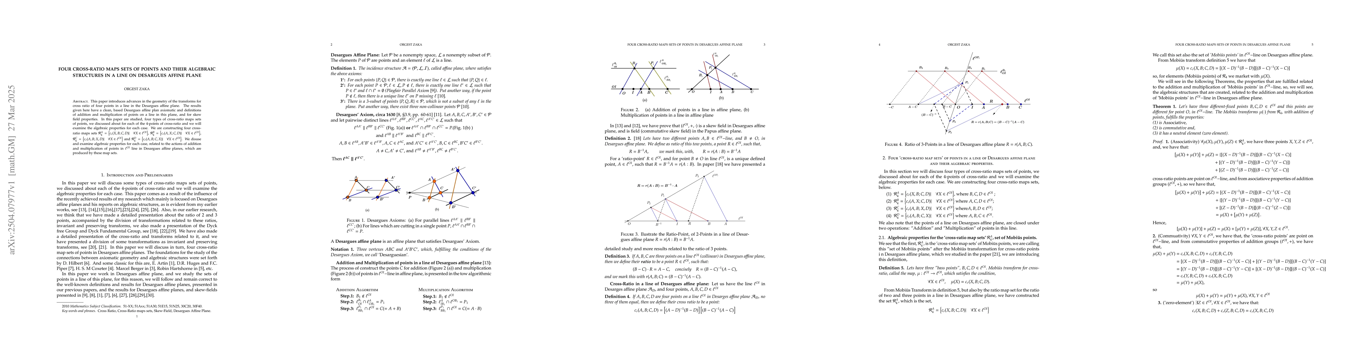 Thumbnail for Four cross-ratio maps sets of Points and their Algebraic Structures in a
  line on Desargues Affine Plane
