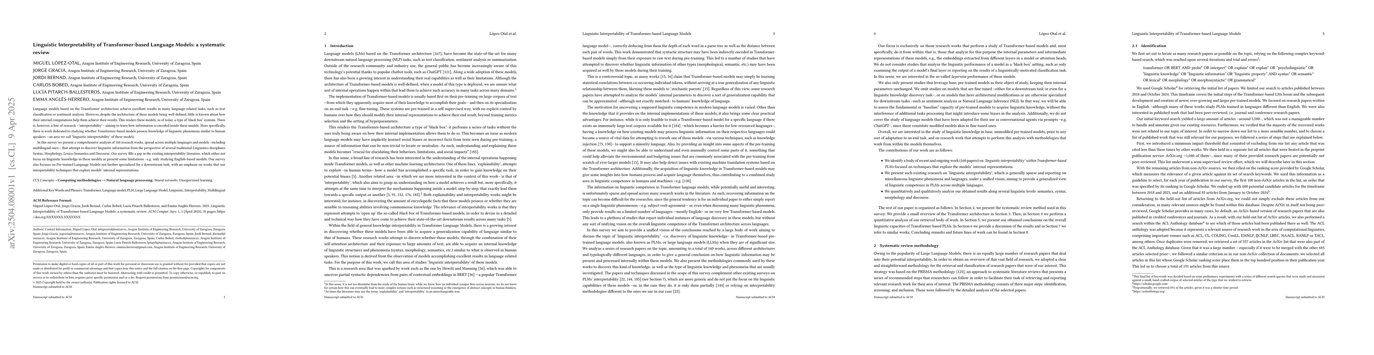 Thumbnail for Linguistic Interpretability of Transformer-based Language Models: a
  systematic review