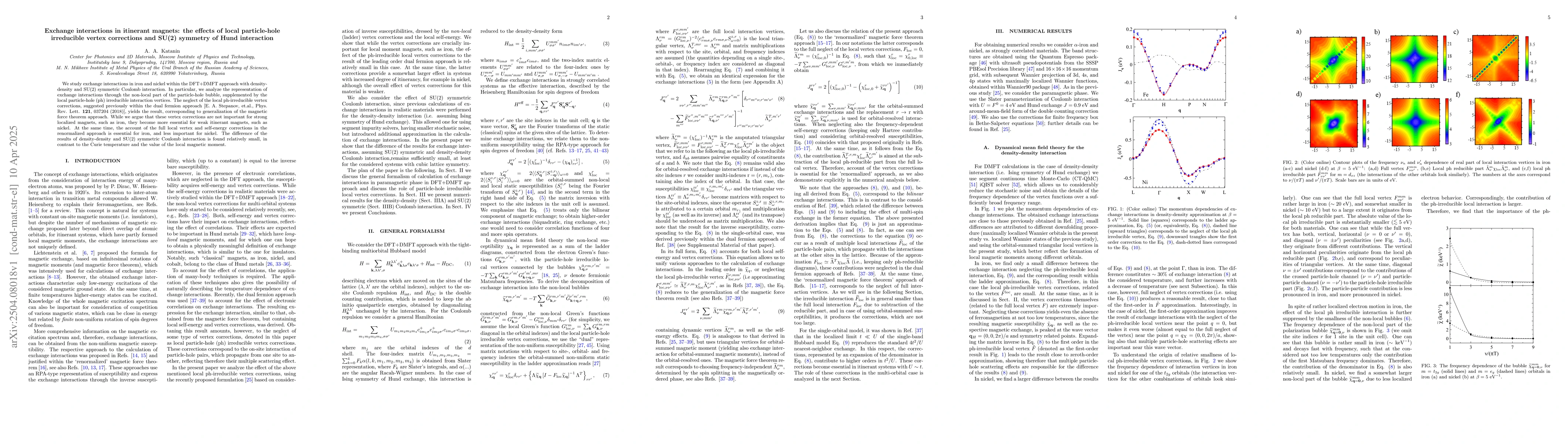 Thumbnail for Exchange interactions in itinerant magnets: the effects of local
  particle-hole irreducible vertex corrections and SU(2) symmetry of Hund
  interaction