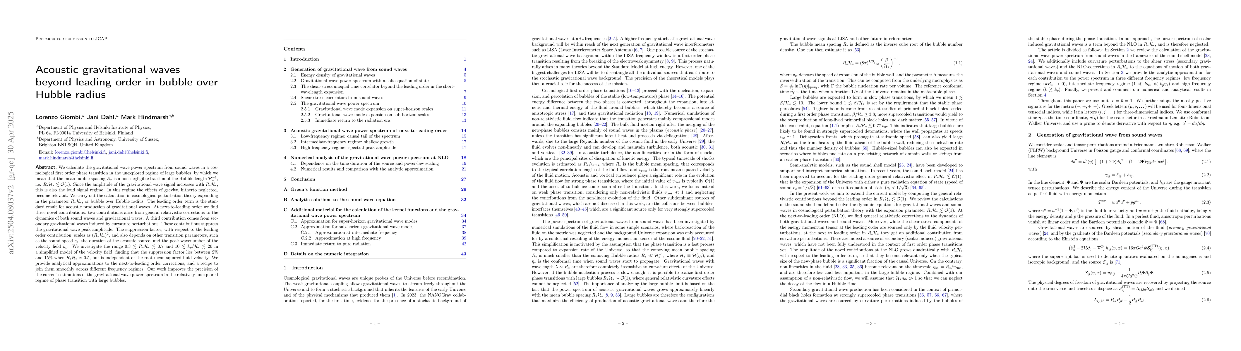 Thumbnail for Acoustic gravitational waves beyond leading order in bubble over Hubble
  radius