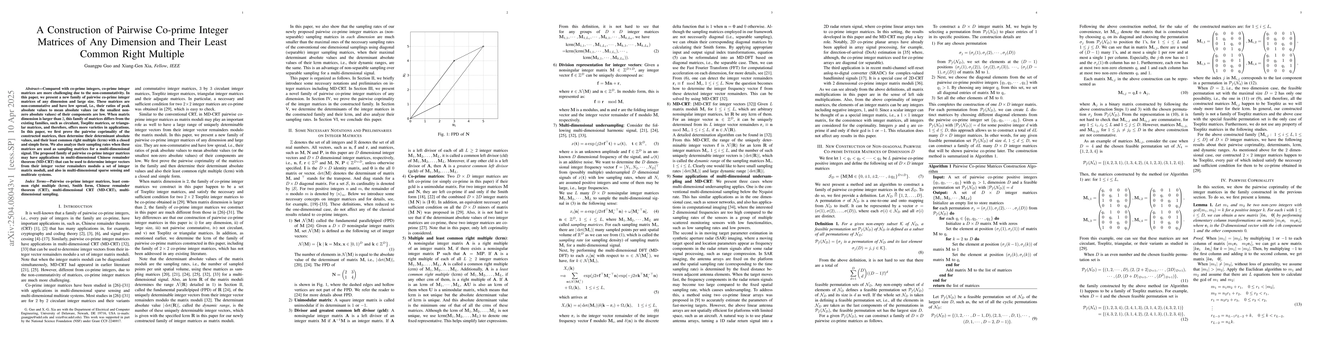 Thumbnail for A Construction of Pairwise Co-prime Integer Matrices of Any Dimension
  and Their Least Common Right Multiple