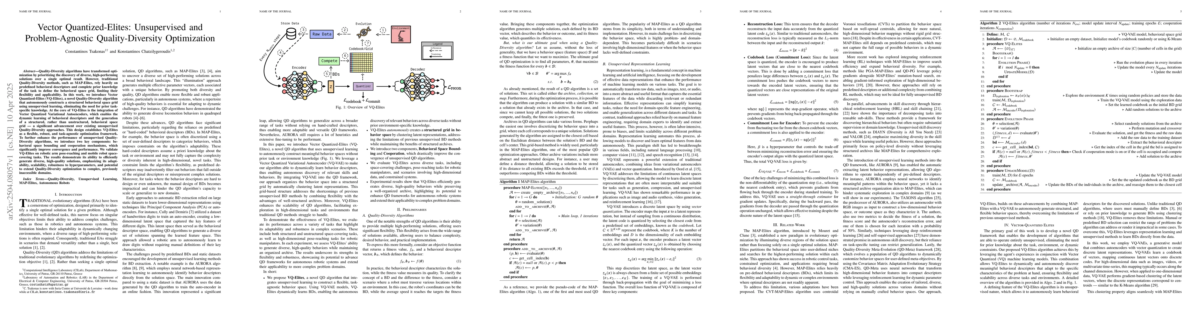 Thumbnail for Vector Quantized-Elites: Unsupervised and Problem-Agnostic
  Quality-Diversity Optimization