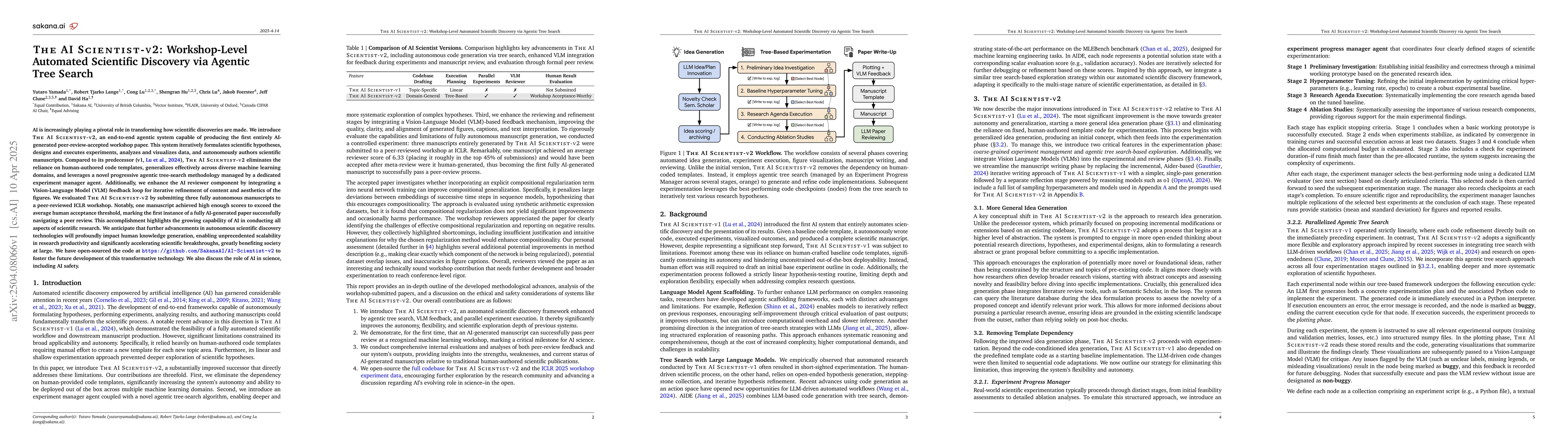 Thumbnail for The AI Scientist-v2: Workshop-Level Automated Scientific Discovery via
  Agentic Tree Search